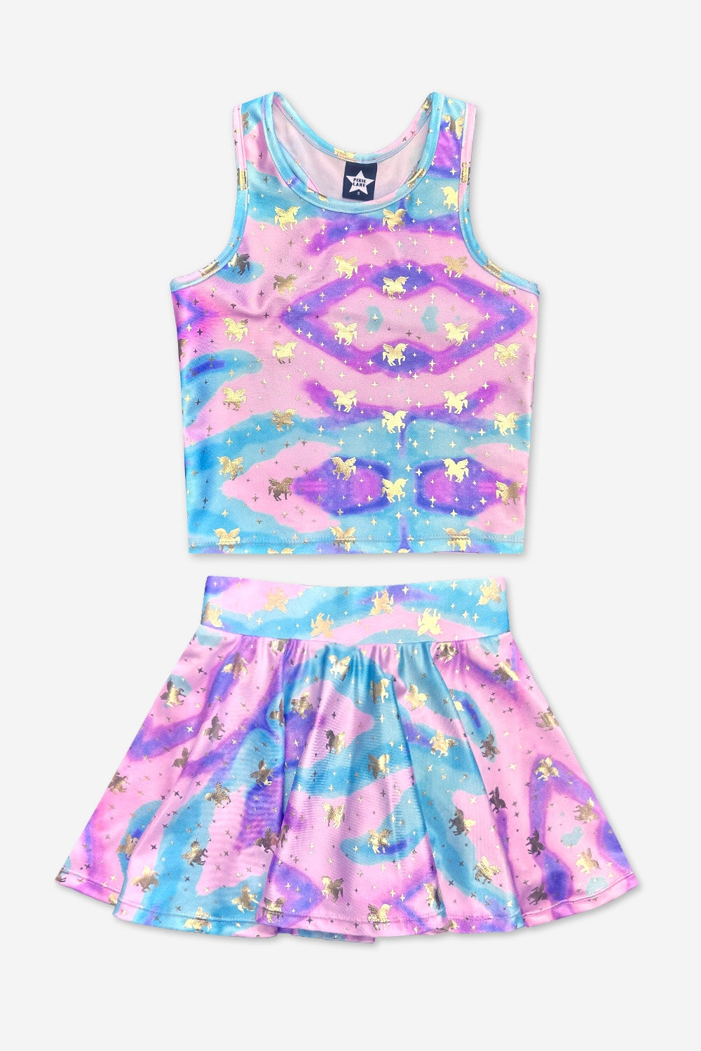 High Shine Cropped Racerback Tank & Skort - Rainbow Glitter