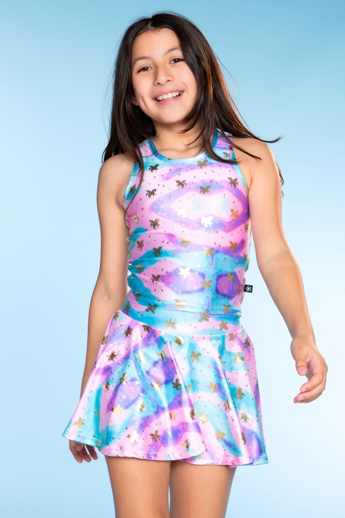 High Shine Cropped Racerback Tank & Skort - Rainbow Glitter