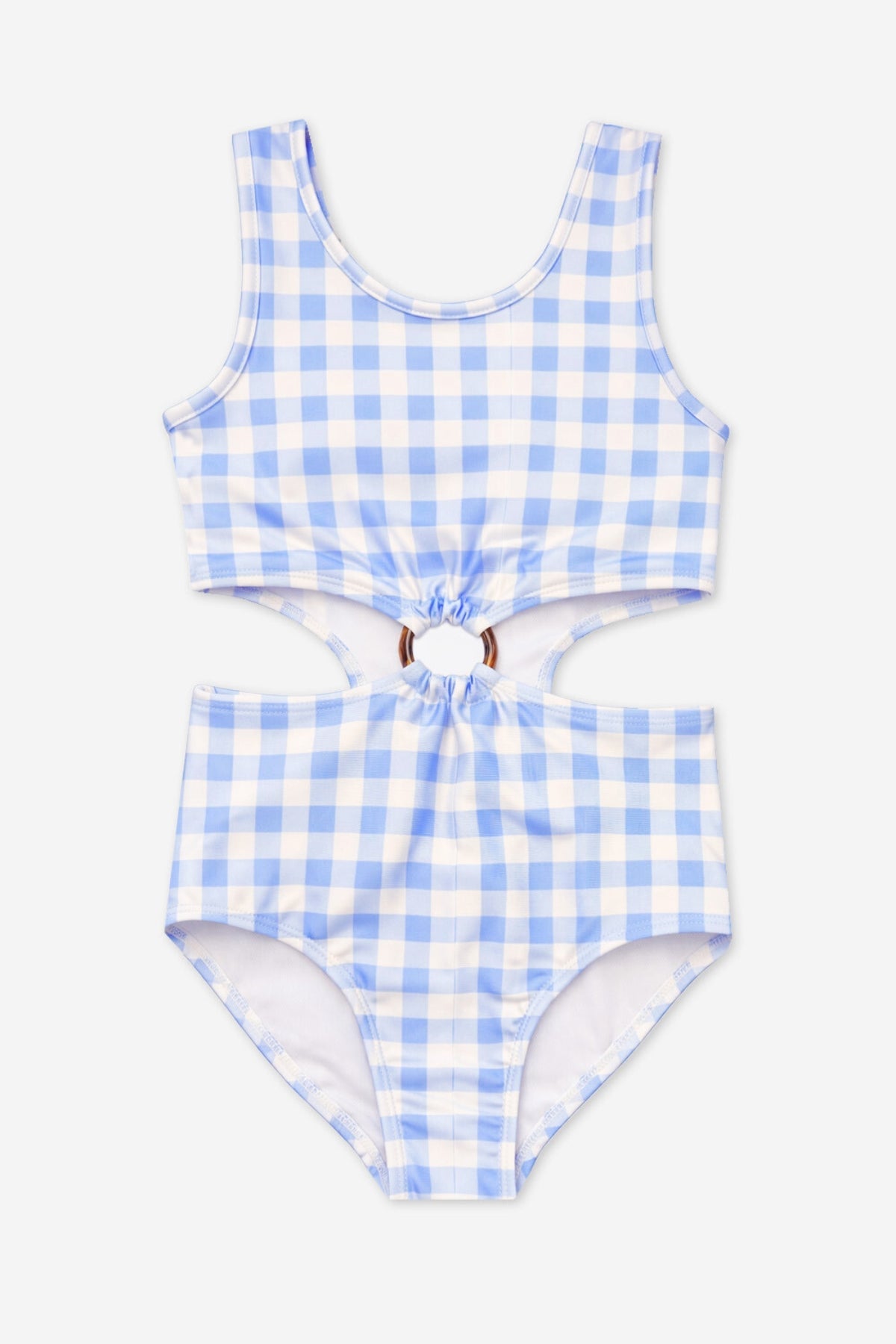 Tortoise Ring Cut-Out One Piece Swimsuit - Lt Blue Gingham