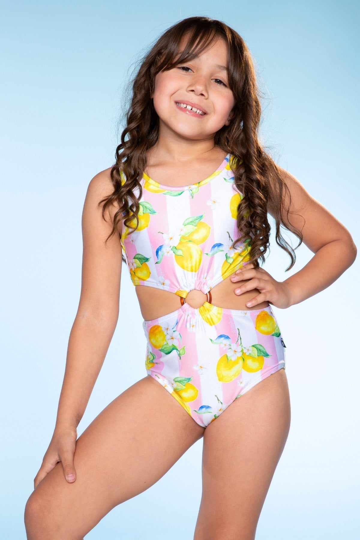 Tortoise Ring Cut-Out One Piece Swimsuit - Lt Blue Gingham