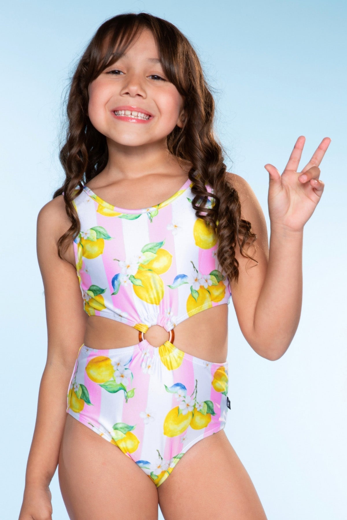 Tortoise Ring Cut-Out One Piece Swimsuit - Lt Blue Gingham