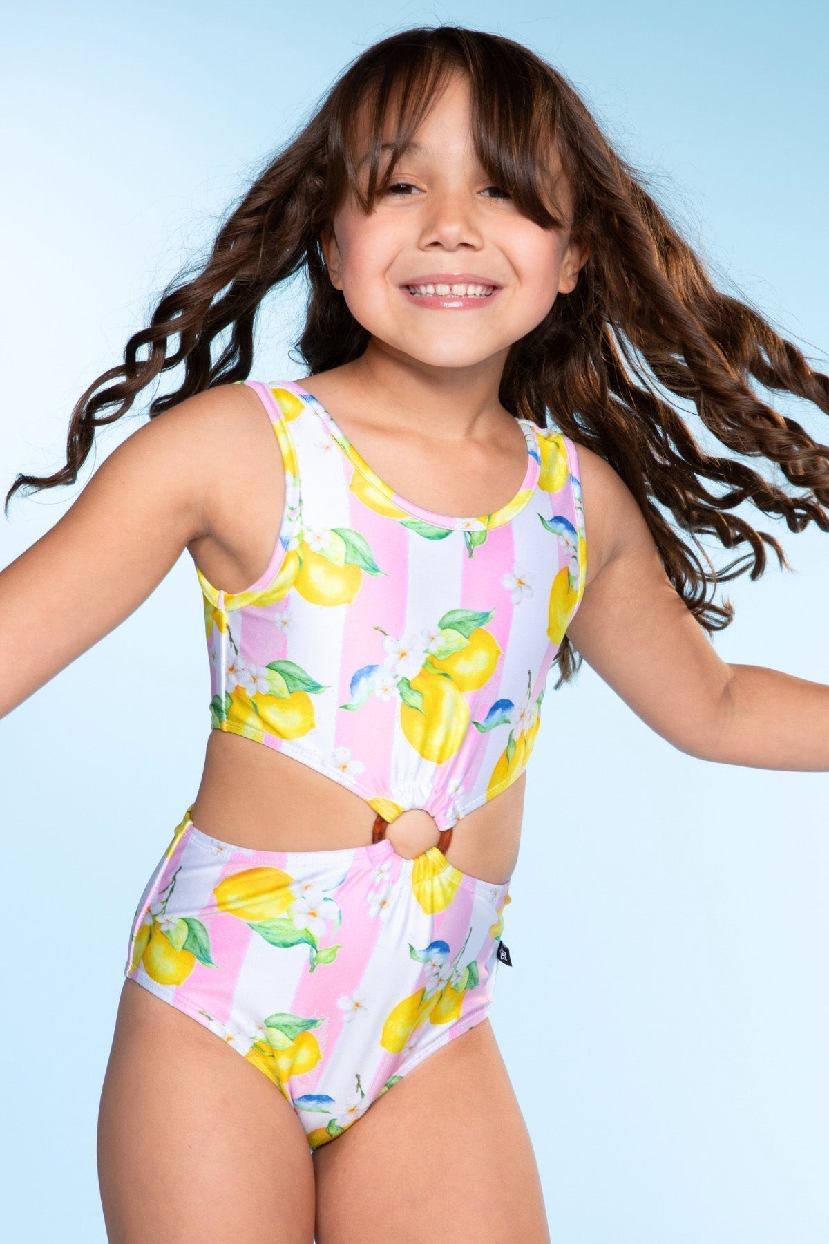 Tortoise Ring Cut-Out One Piece Swimsuit - Lt Blue Gingham
