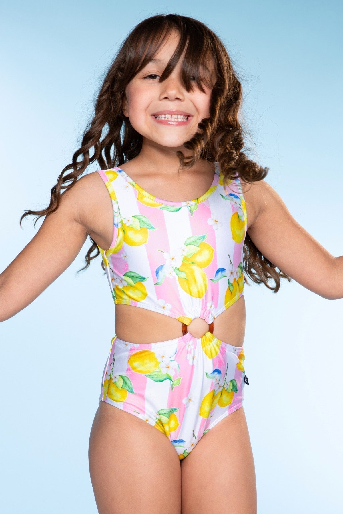 Tortoise Ring Cut-Out One Piece Swimsuit - Lt Blue Gingham
