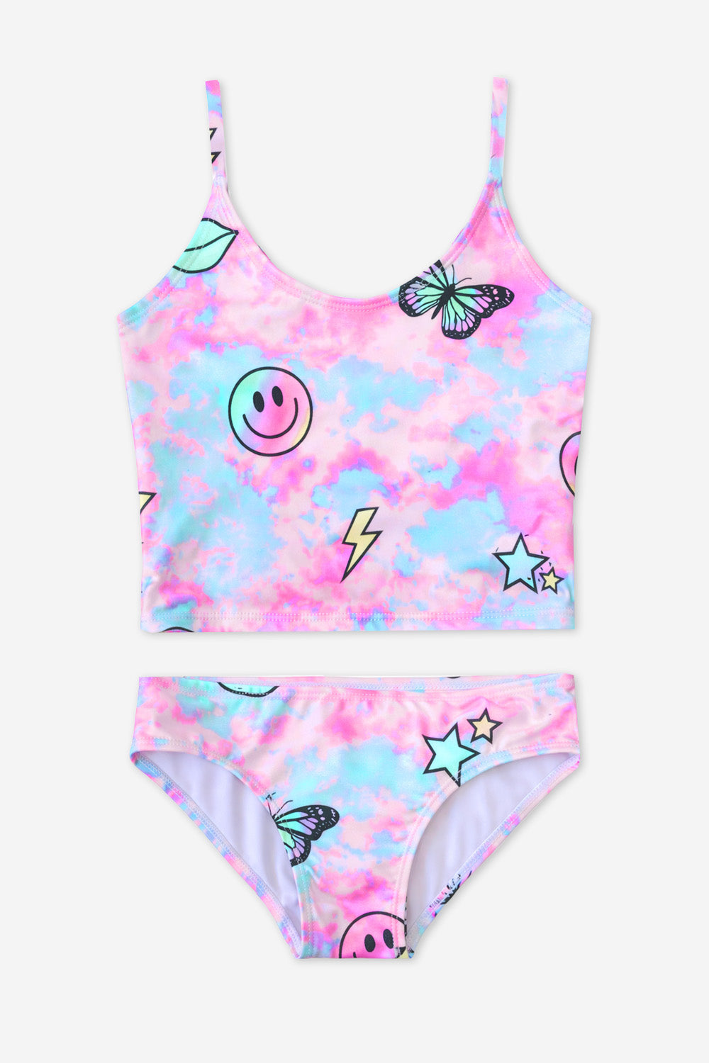 High Shine Tankini - Pastel Rainbow Tie Dye Emoji