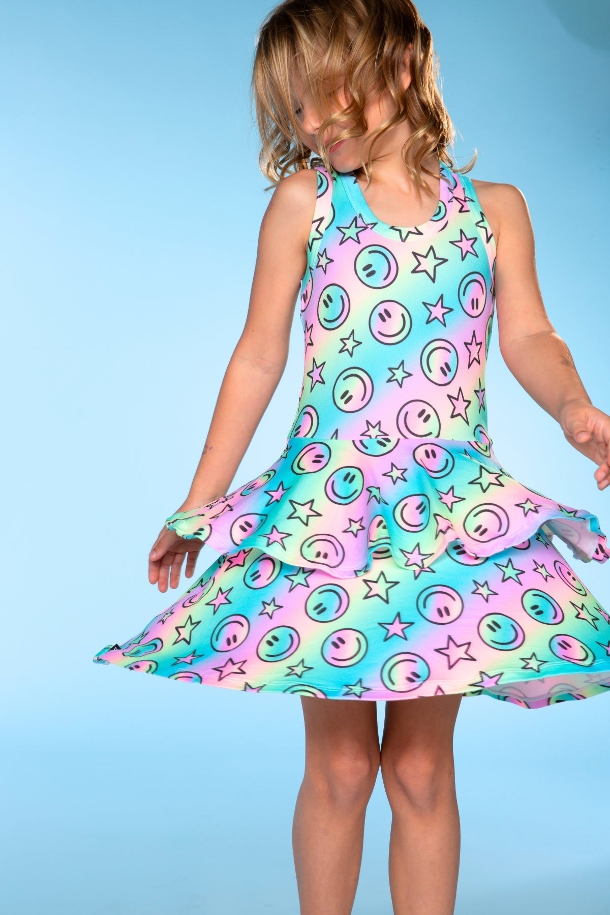 Simply Soft Racerback Ruffle Skirt Dress - Pink Bleach Tie Dye - NEW!
