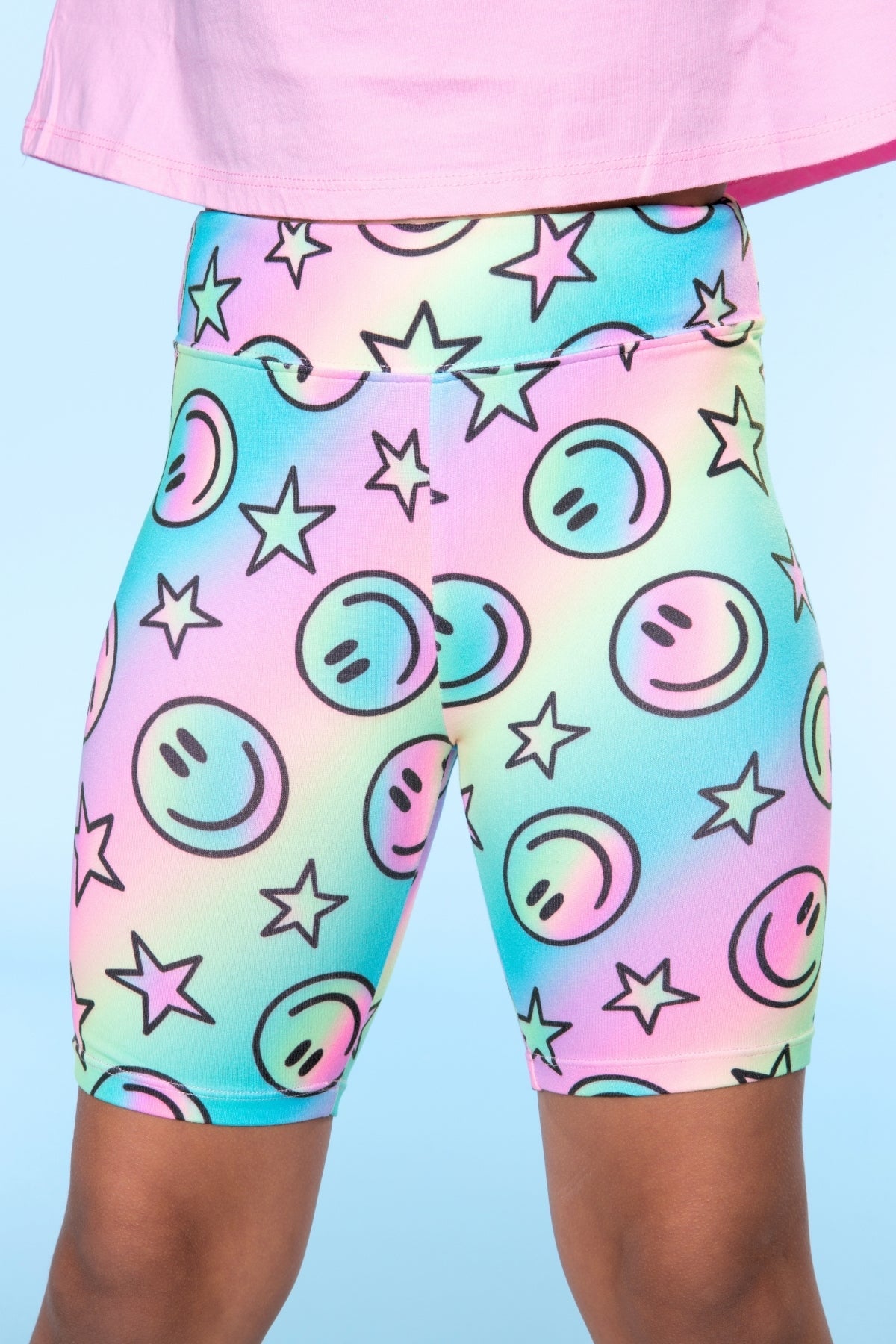 Simply Soft Biker Short - Pastel Rainbow Tie Dye Emoji