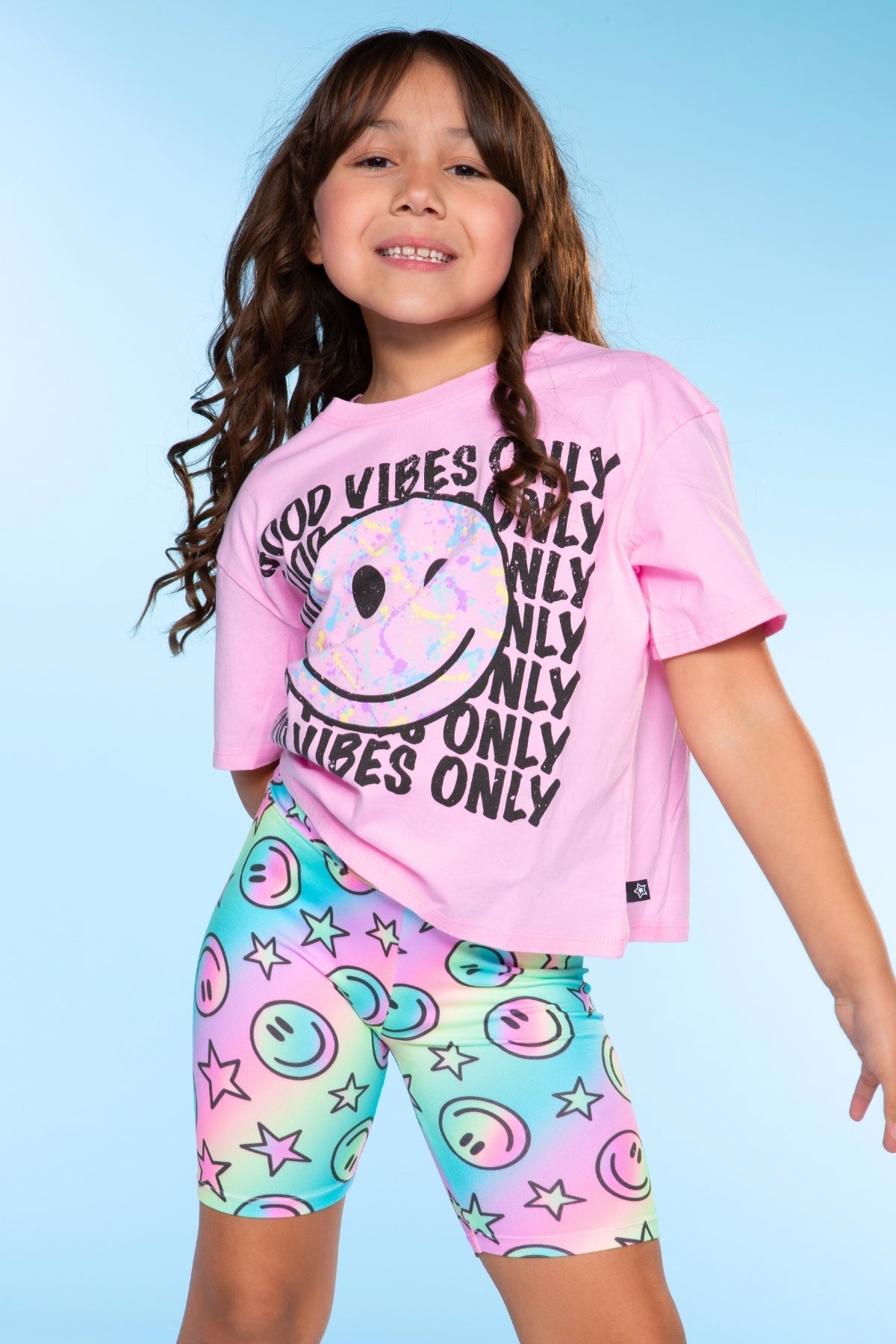 Simply Soft Biker Short - Pastel Rainbow Tie Dye Emoji