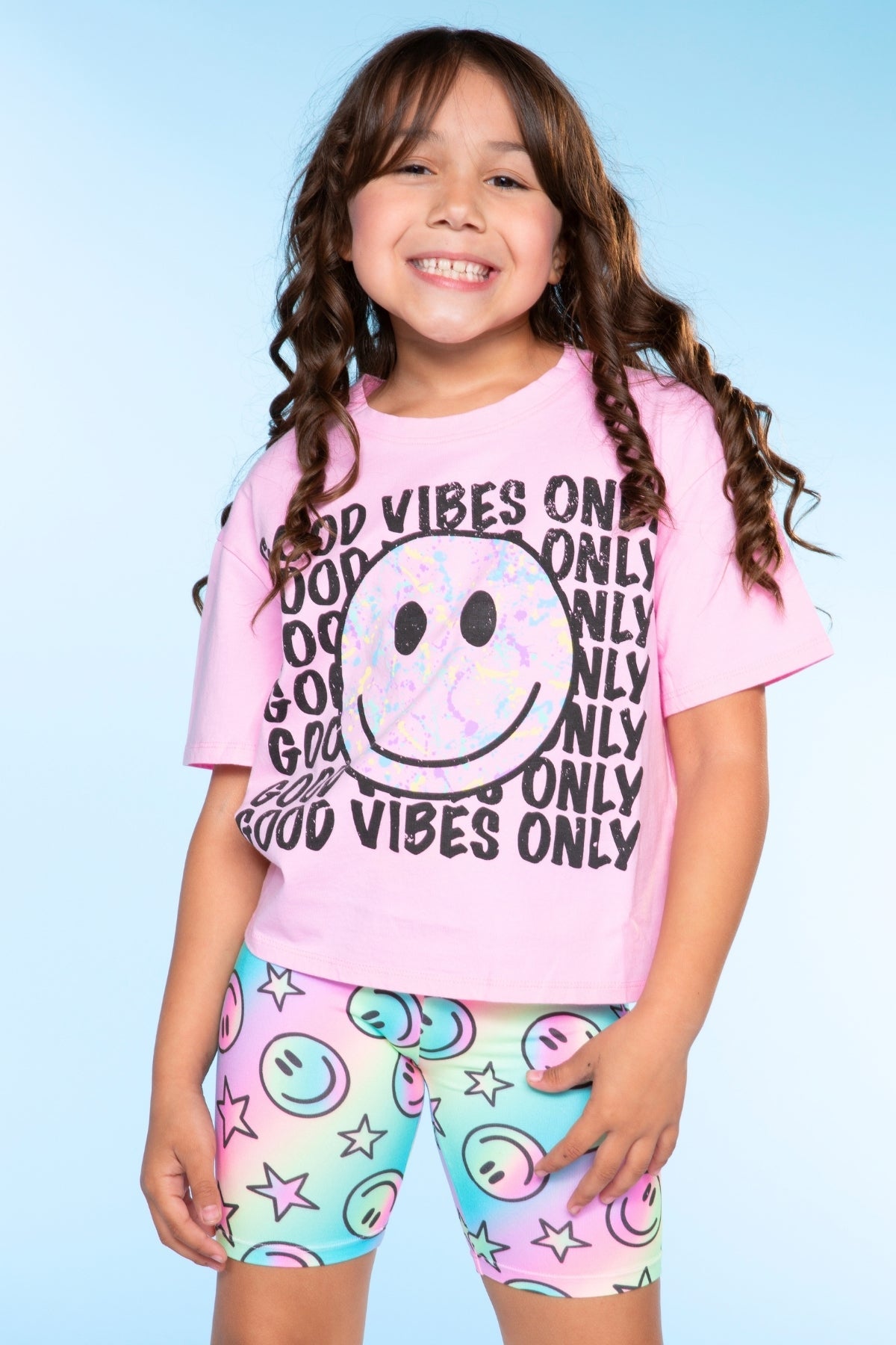 Simply Soft Biker Short - Pastel Rainbow Tie Dye Emoji