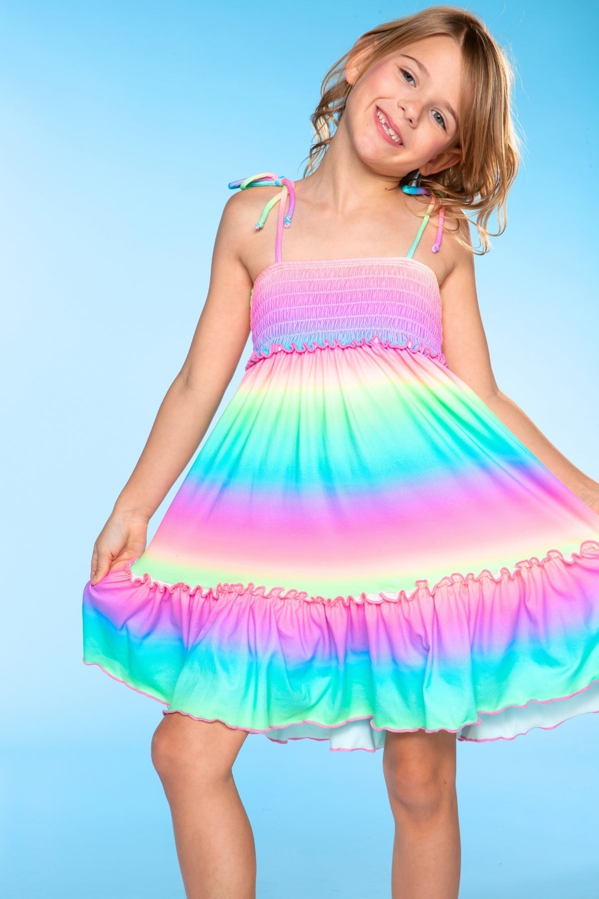 Simply Soft Tiered Smocked Dress - Pastel Rainbow