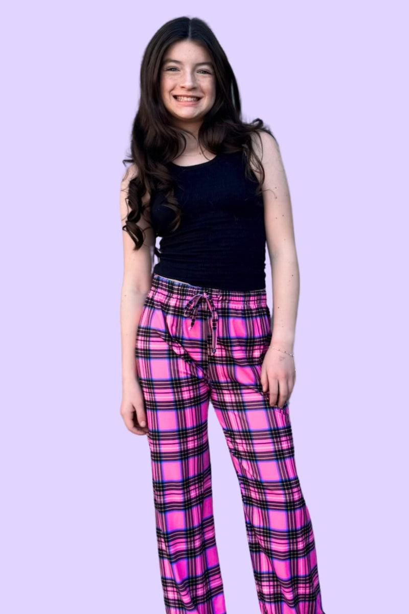 Simply Soft Karate Pant - Hot Pink Plaid