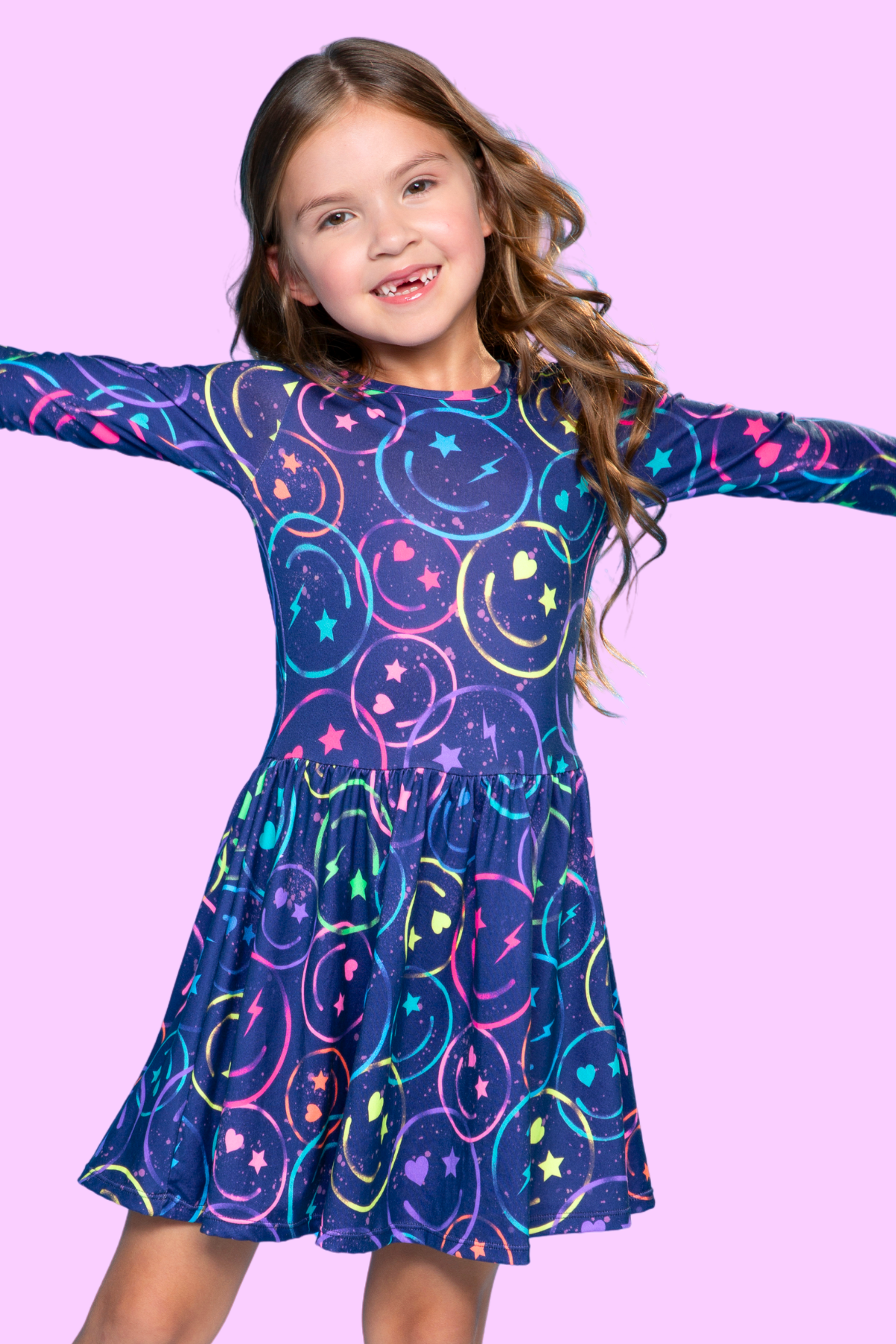 Simply Soft Long Sleeve Be Happy Dress.. - Purple Smile Retro