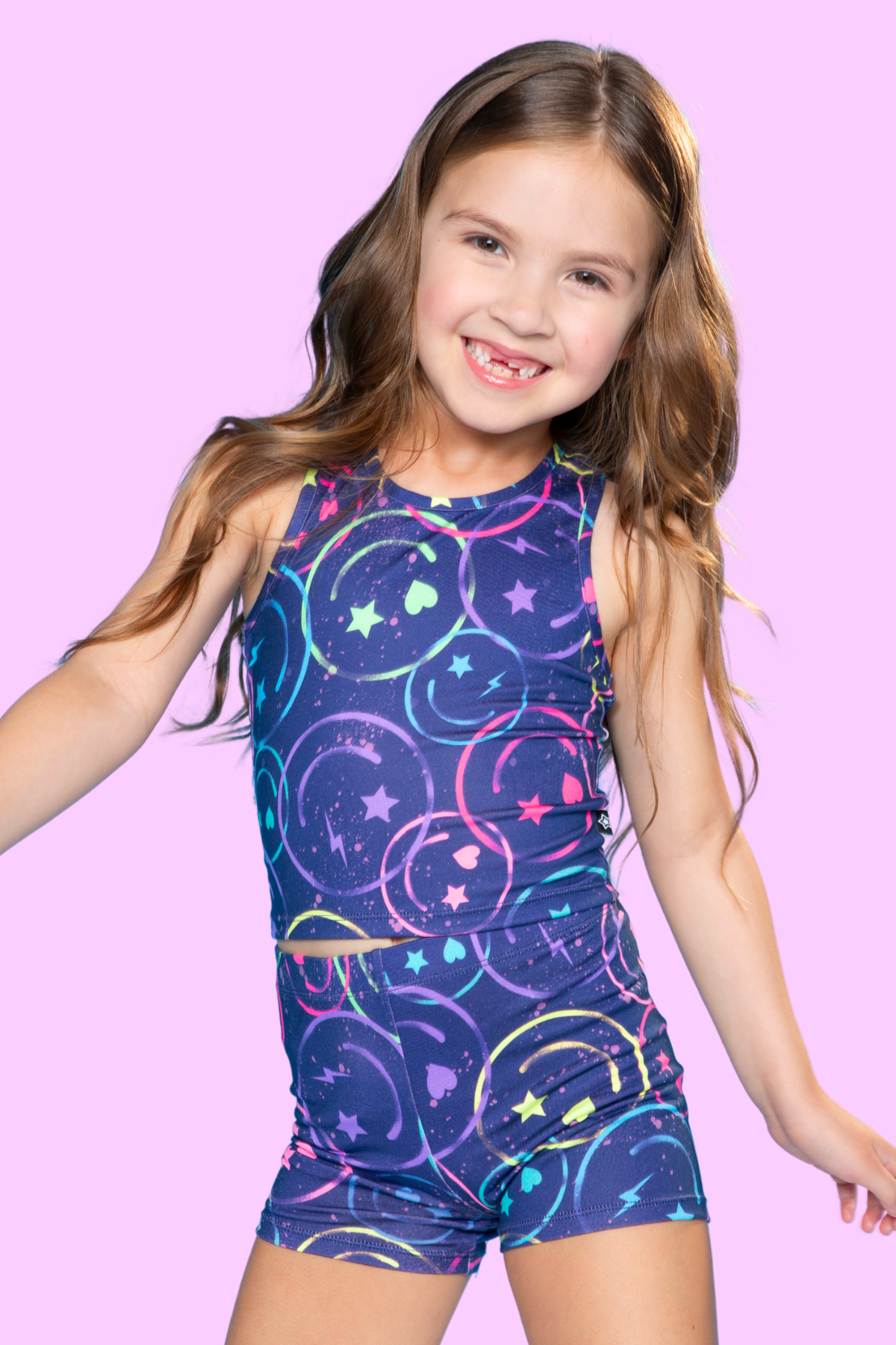 Simply Soft Cropped Racerback Tank & Tumble Short - Lilac Rainbow Foil Hearts & Stars - NEW!