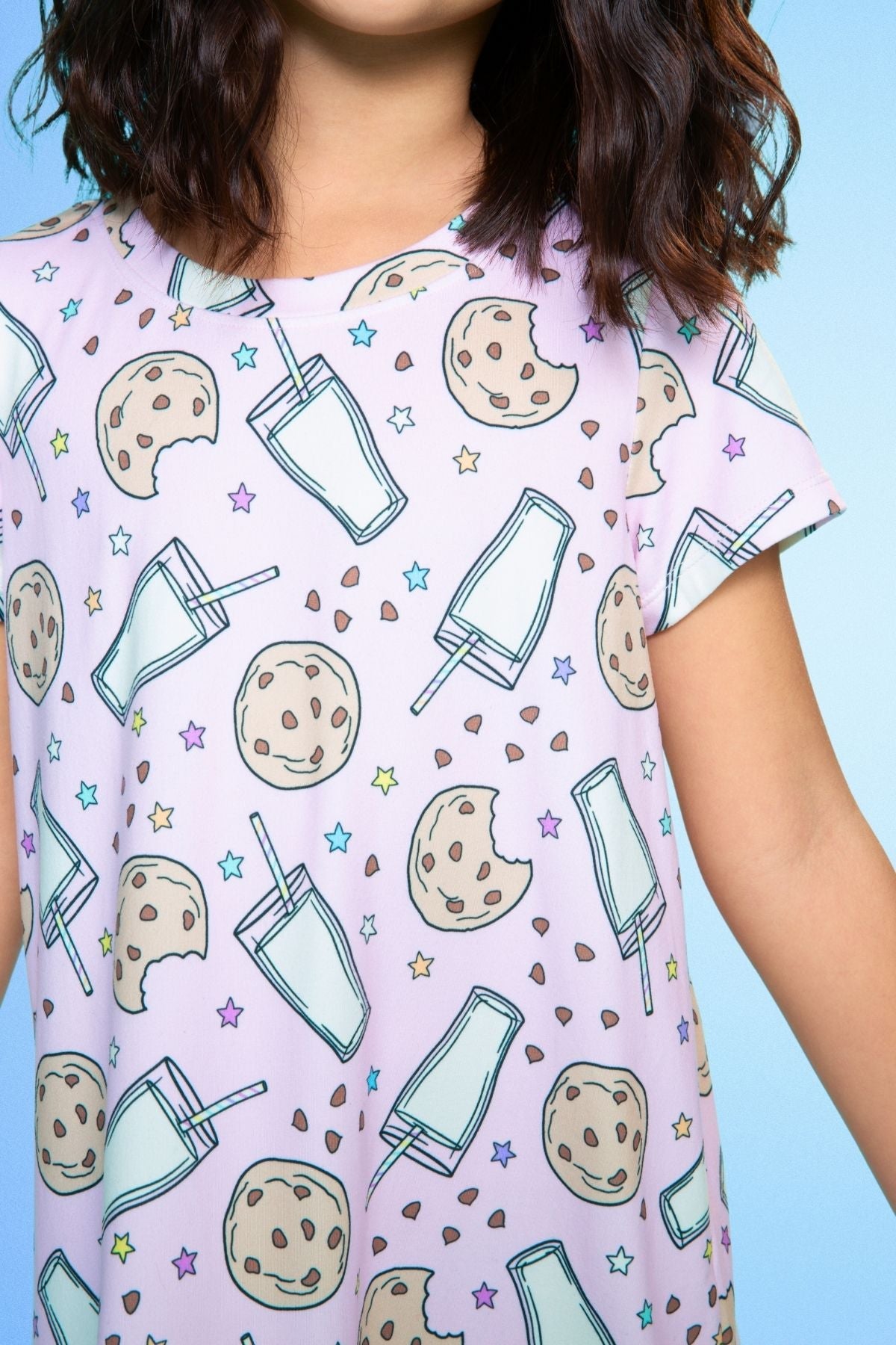 Simply Soft Short Sleeve Ruffle Lounge Dress - Lilac Rainbow Gummy Bear