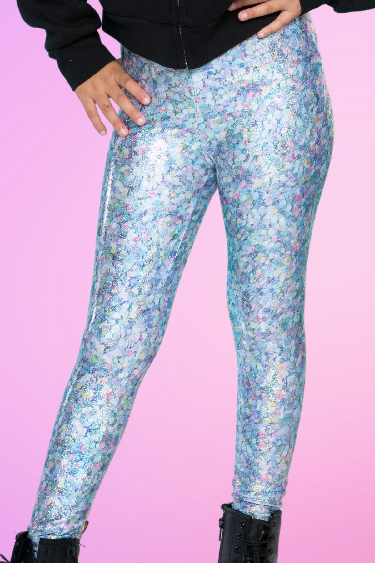 Glitter Foil High Shine Legging - Black Sparkle Rainbow Gummy Bear