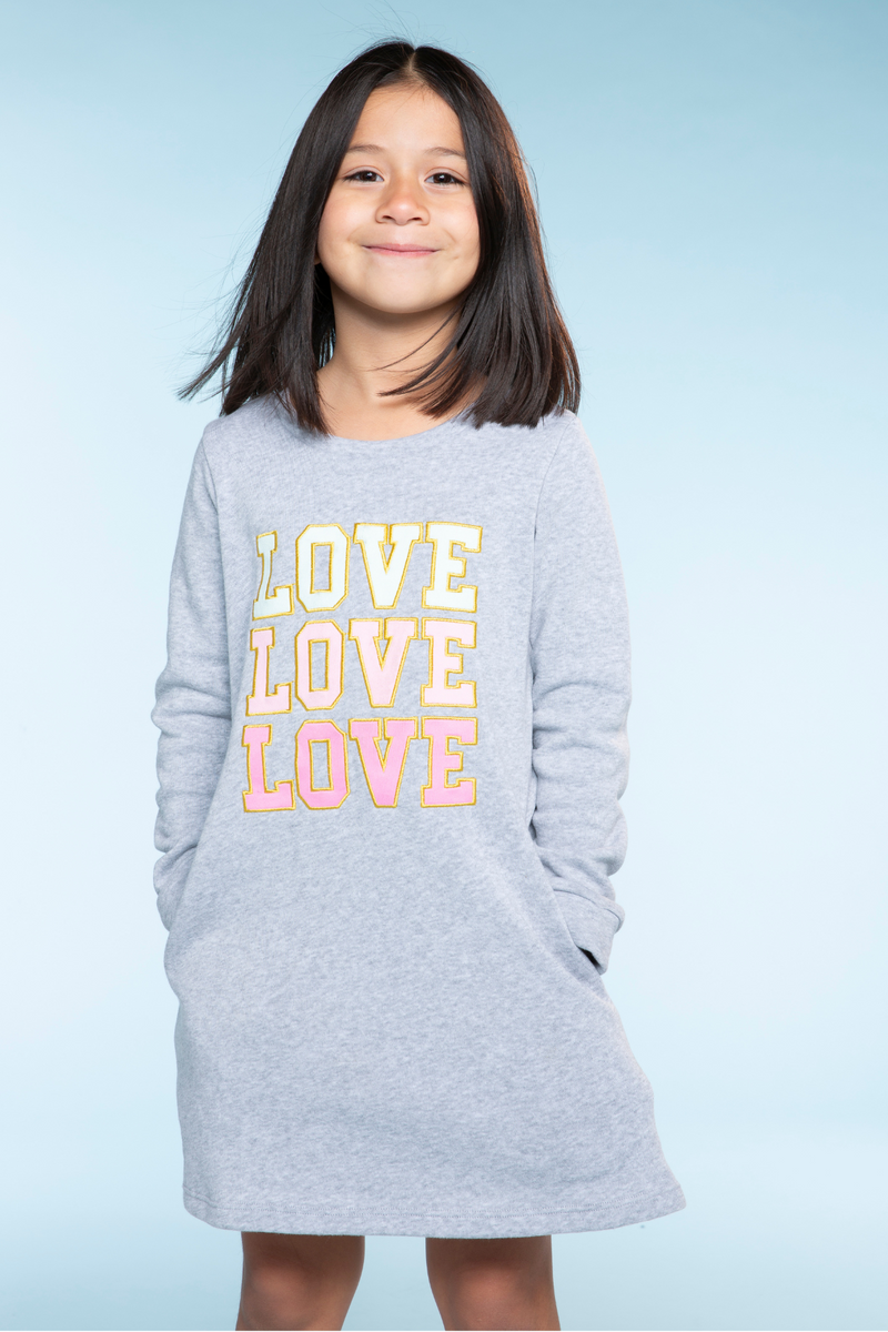 French Terry Swing Dress - Heather Grey Love Patch - BOGO50!