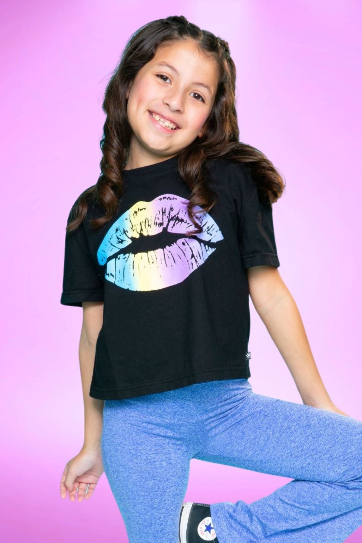 Washed Cotton Drop Shoulder Tee - Heather Grey Rainbow Drip