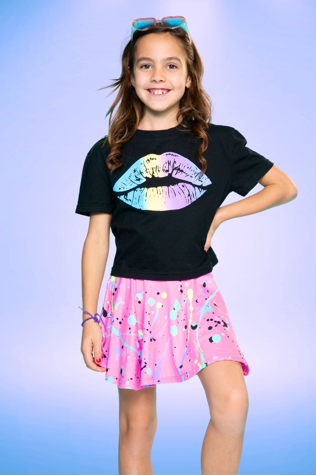 Washed Cotton Drop Shoulder Tee - Heather Grey Rainbow Drip