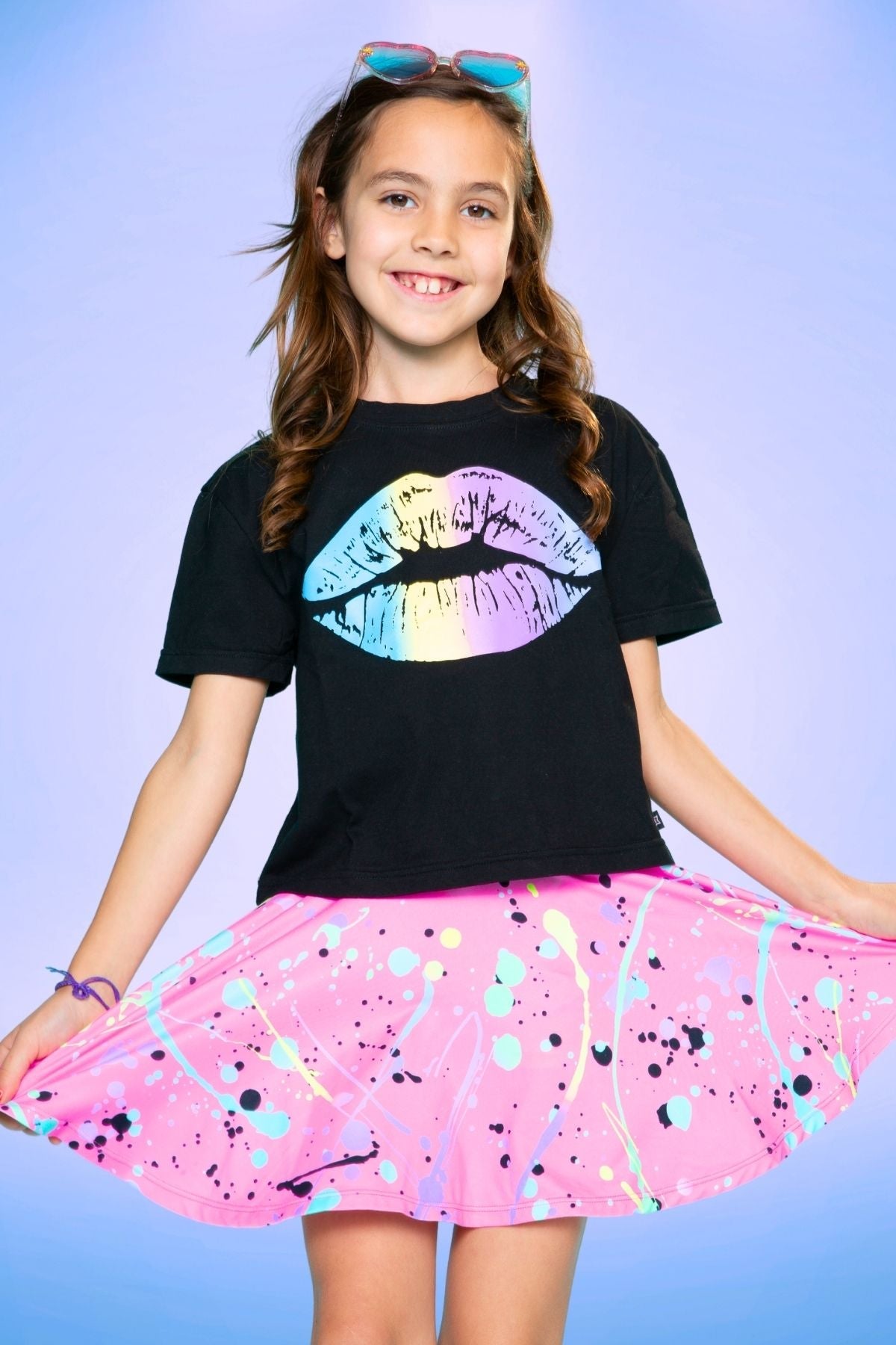 Washed Cotton Drop Shoulder Tee - Heather Grey Rainbow Drip