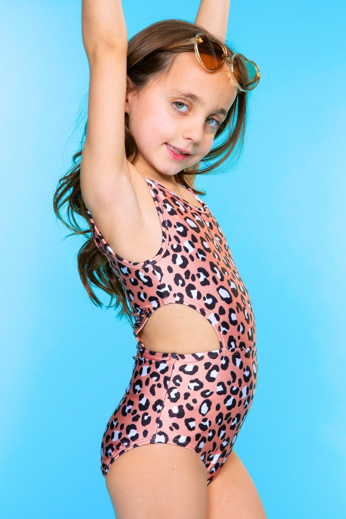High Shine One Piece Cutout Swimsuit - Pastel Gold Leopard