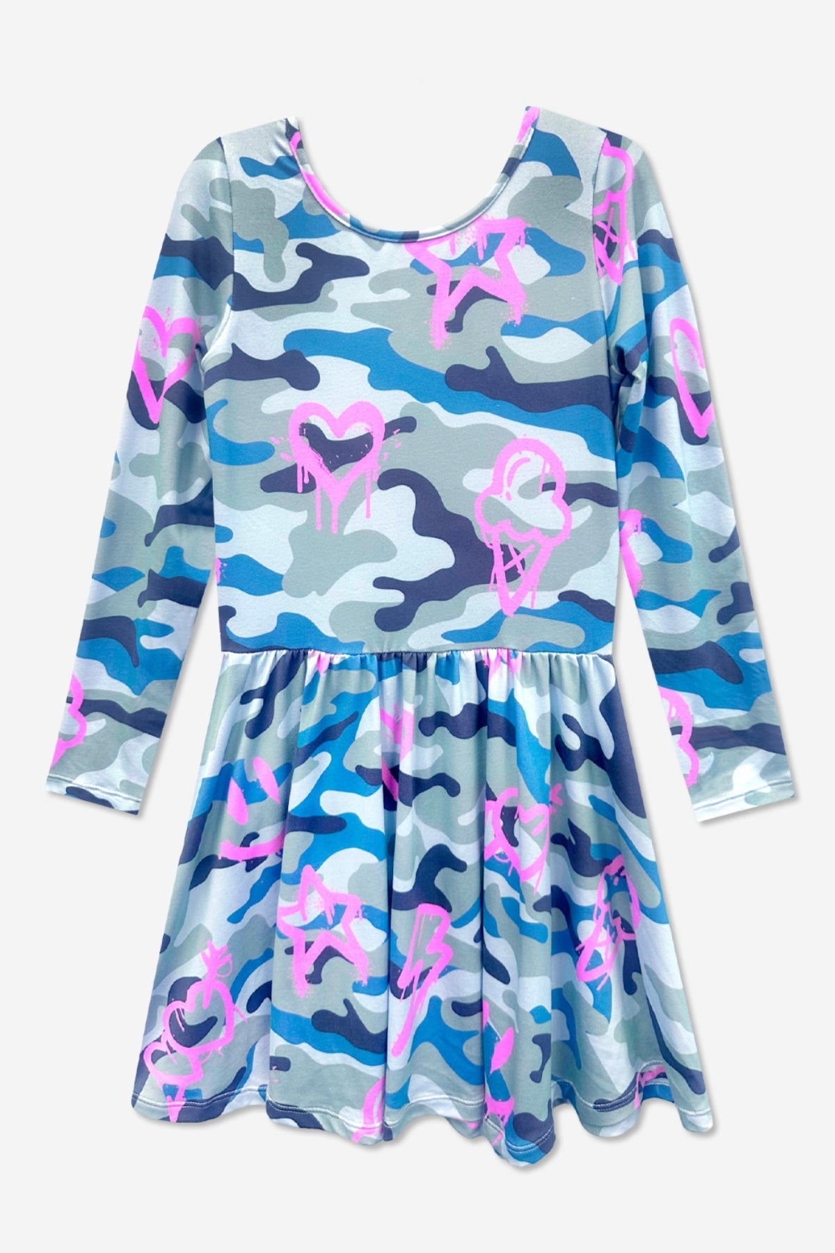 Simply Soft Long Sleeve Be Happy Dress.. - Camo Pink Graffiti Emojis