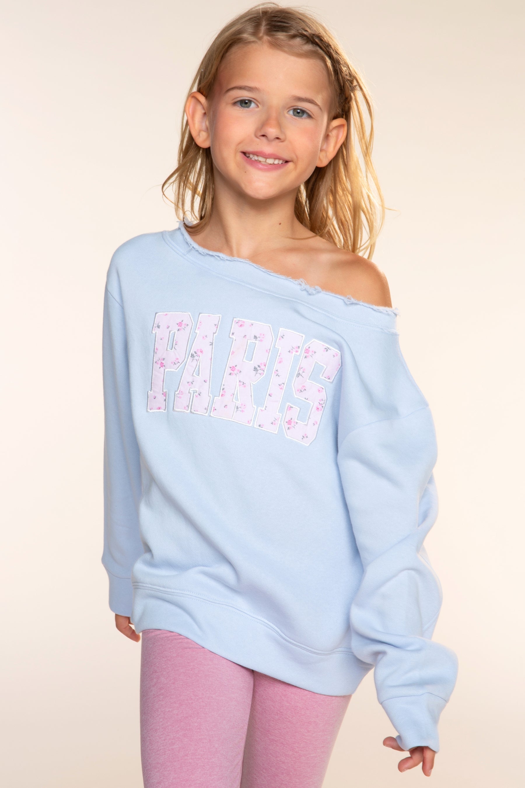 Cloud Soft Off The Shoulder Sweatshirt - Floral Paris Embroidery - NEW!