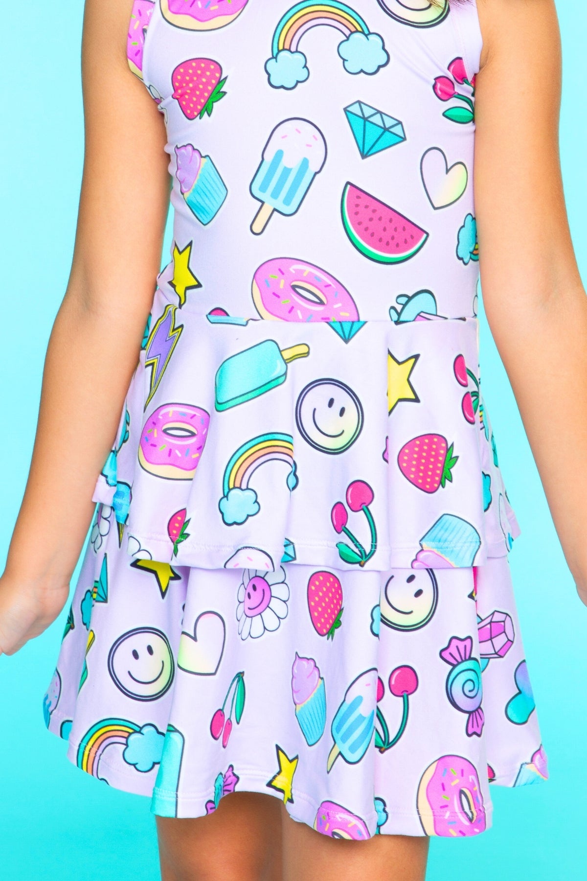 Simply Soft Racerback Ruffle Skirt Dress - Rainbow Smile & Stars - NEW!