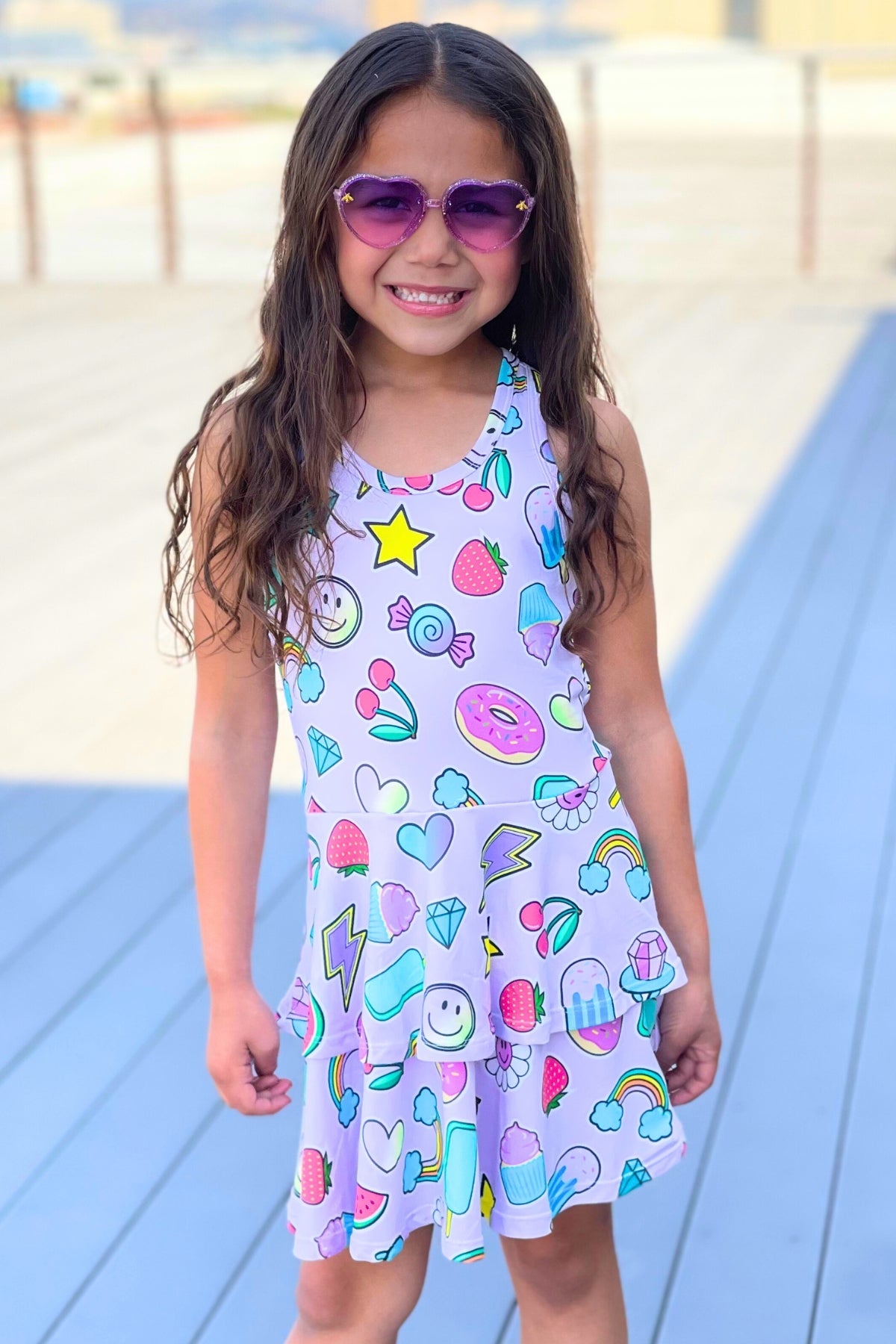 Simply Soft Racerback Ruffle Skirt Dress - Rainbow Smile & Stars - NEW!