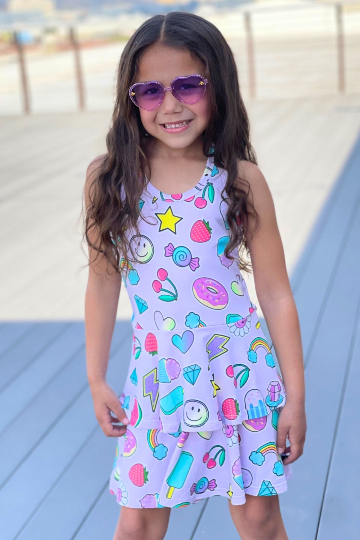 Simply Soft Racerback Ruffle Skirt Dress - Rainbow Smile & Stars - NEW!