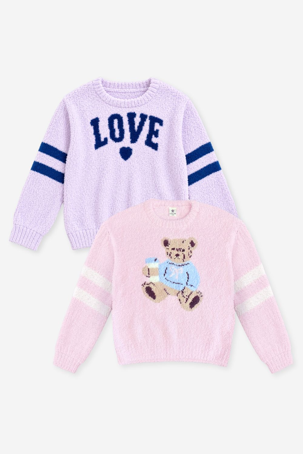 2 Pack Cloud Plush Crew Neck Sweater - Pink Rainbow | Dusty Blue Pink Star - NEW!