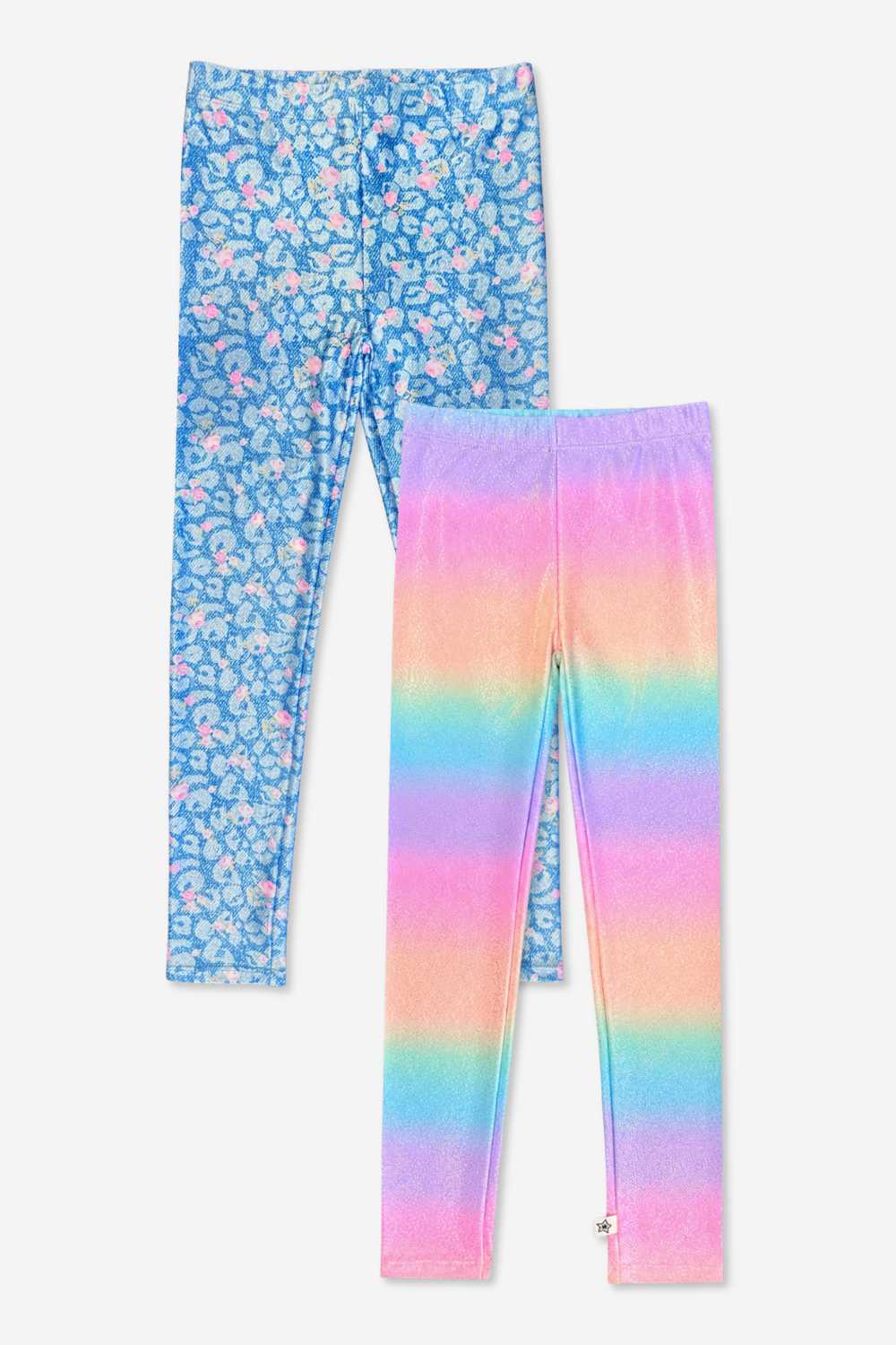 2-Pack High Shine Legging - Denim Leopard Floral | Rainbow Glitter - NEW!