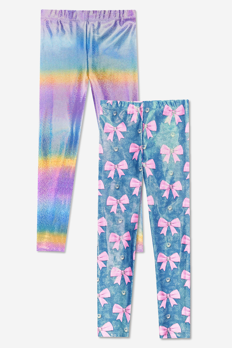 2-Pack Glitter Foil High Shine Legging - Glitter Rainbow | Denim Leopard Pink Bow - NEW!