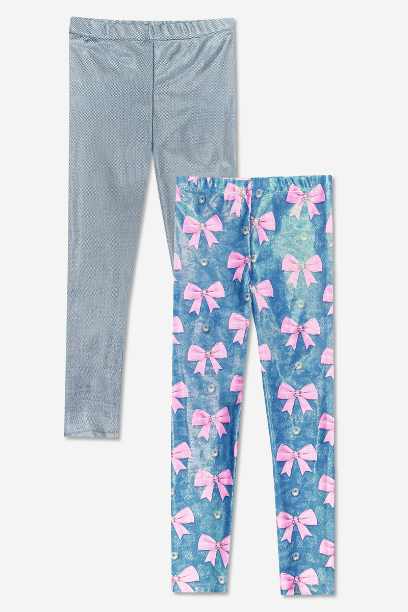 2-Pack Glitter Foil High Shine Legging - Denim Leopard Pink Bow | Silver Glitter - NEW!