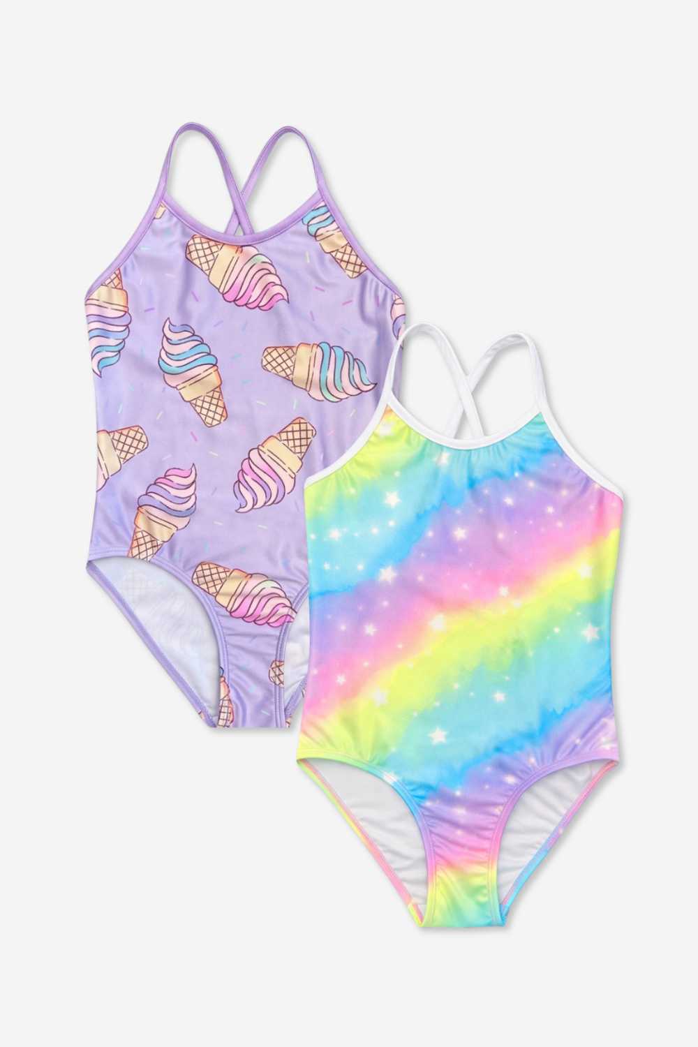 2 Pack - Strappy One Piece Swimsuit - Navy Pink Bow | Lilac Navy Ditsy Floral