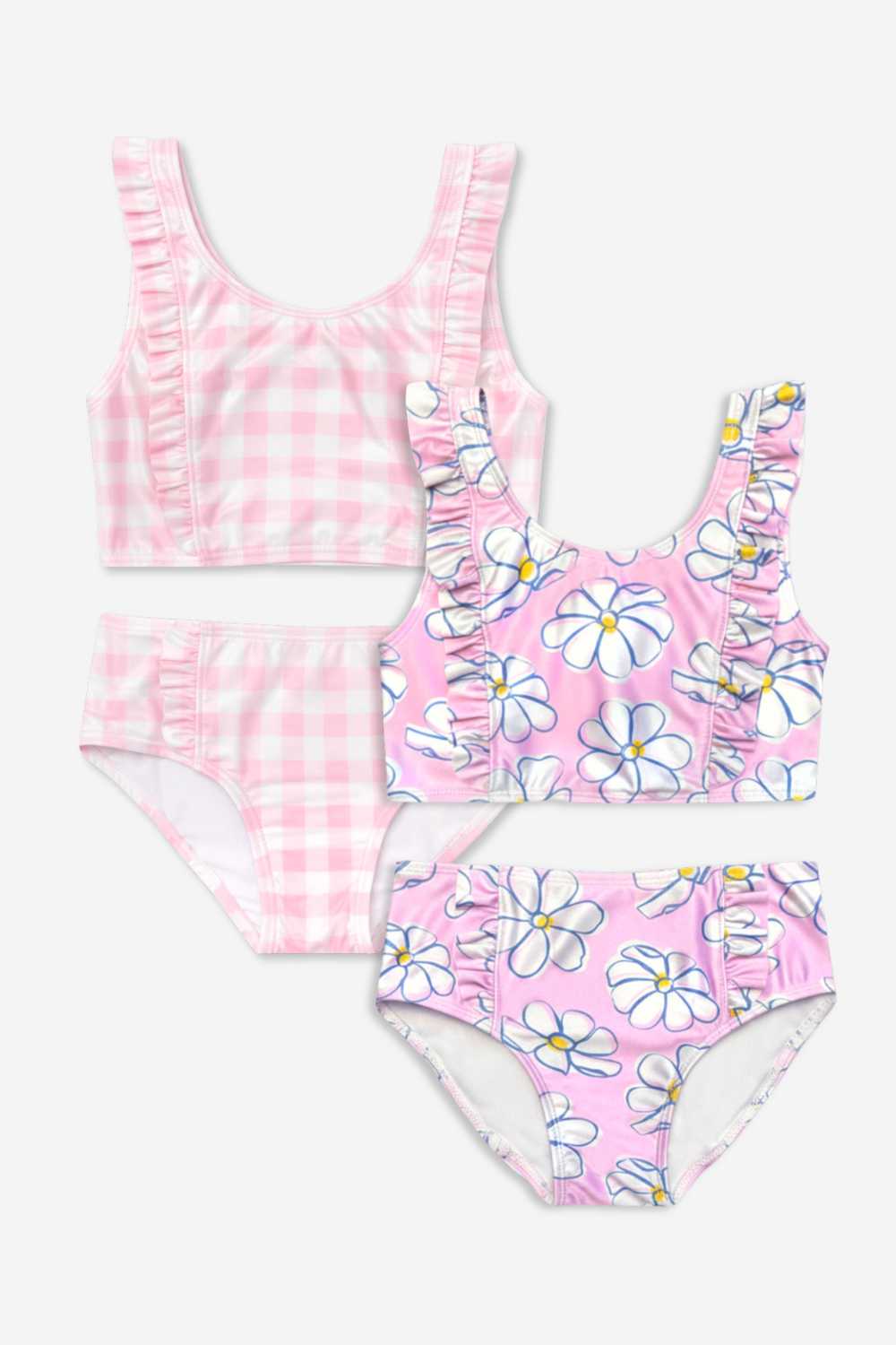2 Pack Ruffle Two Piece Swimsuit - Strawberry Leopard | Lt Pink Gingham - NEW!