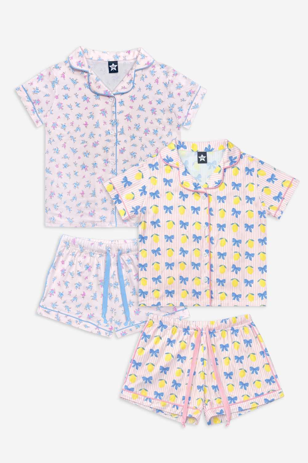 2 Pack - Short Sleeve Simply Soft Button Down Top & Short - Pink Ivory Striped Strawberry | Sage Pink Makeup