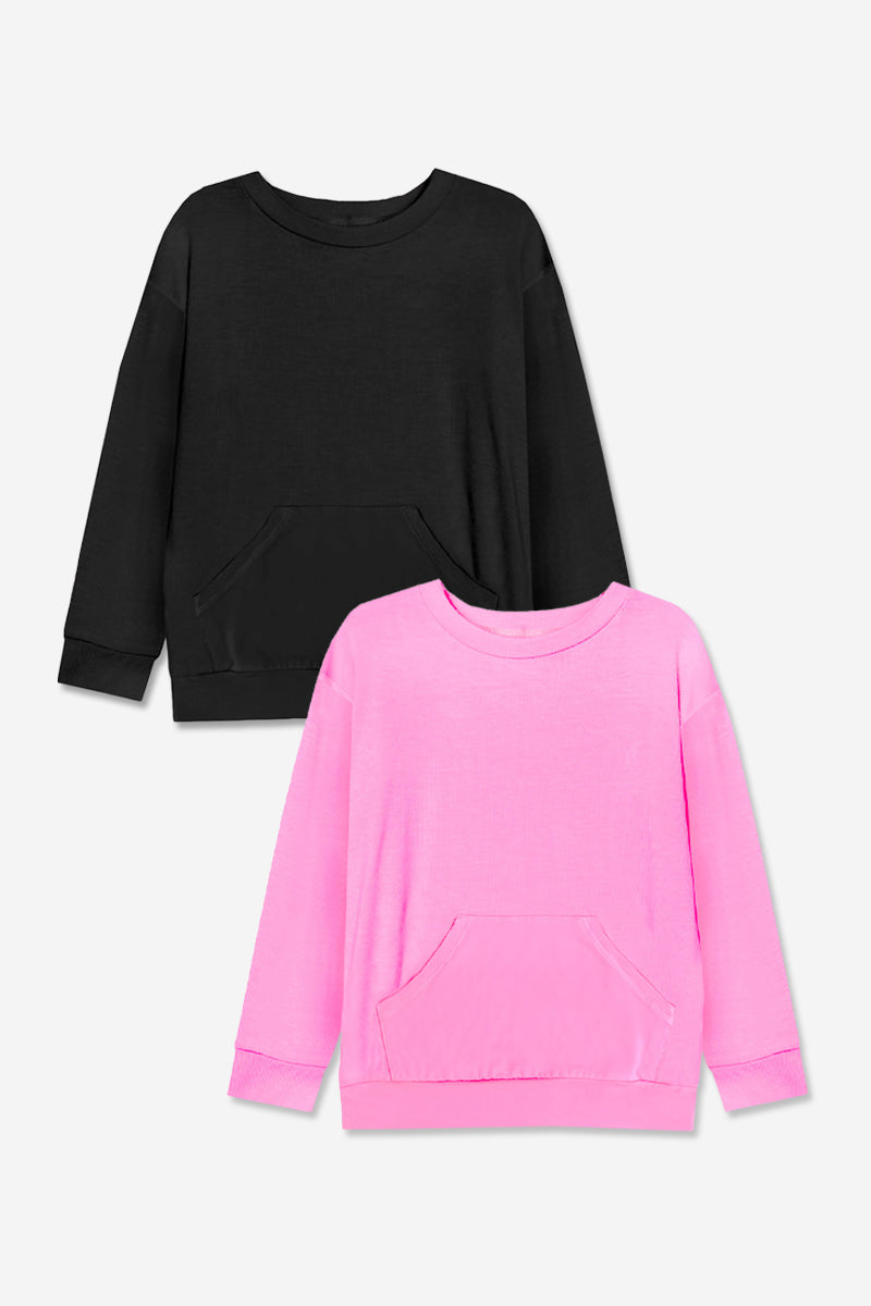 2-Pack Simply Soft Kanga Pocket Crew Top - Black | Dusty Pink - NEW!