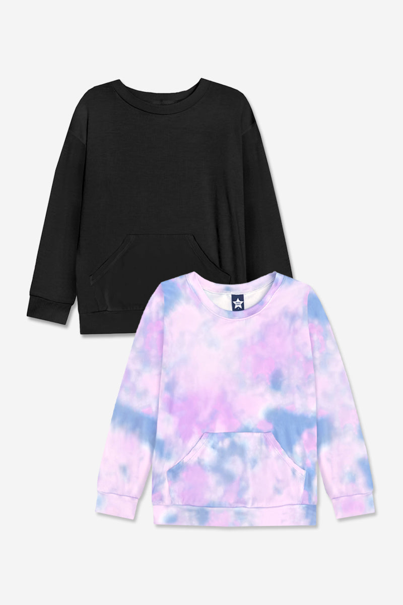 2-Pack Simply Soft Kanga Pocket Crew Top - Black | Dusty Pink - NEW!