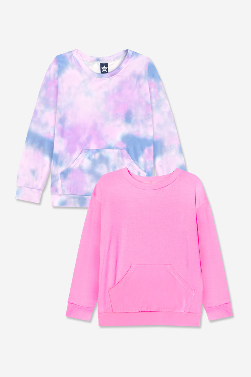 2-Pack Simply Soft Kanga Pocket Crew Top - Black | Dusty Pink - NEW!
