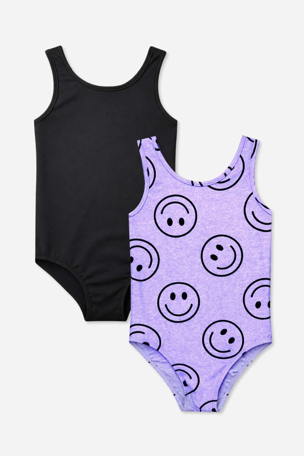 2-Pack Simply Soft Luxe Tank Leotard - Light Blue Smile Star | Neon Pink Rainbow Heart