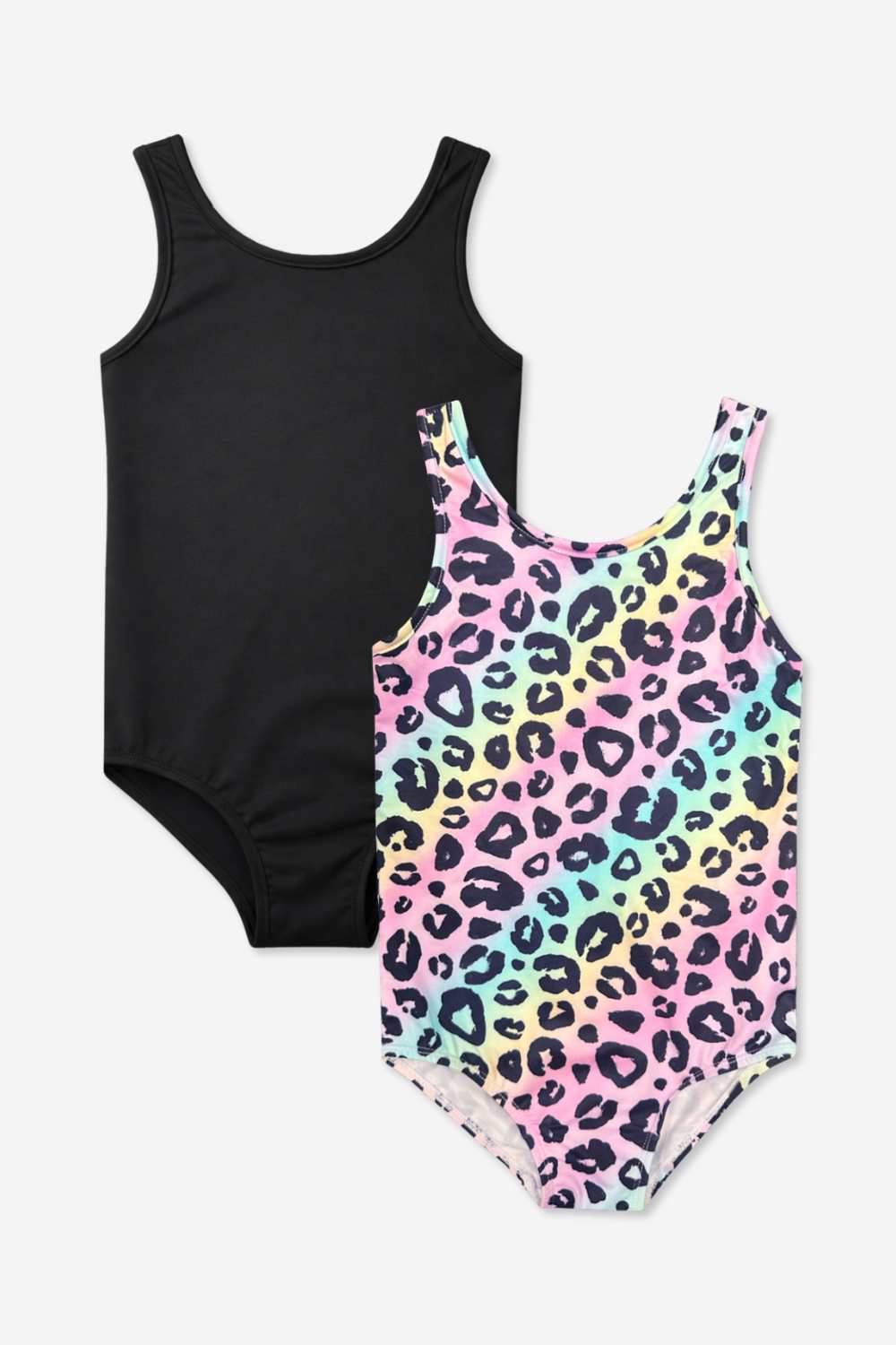 2-Pack Simply Soft Luxe Tank Leotard - Light Blue Smile Star | Neon Pink Rainbow Heart