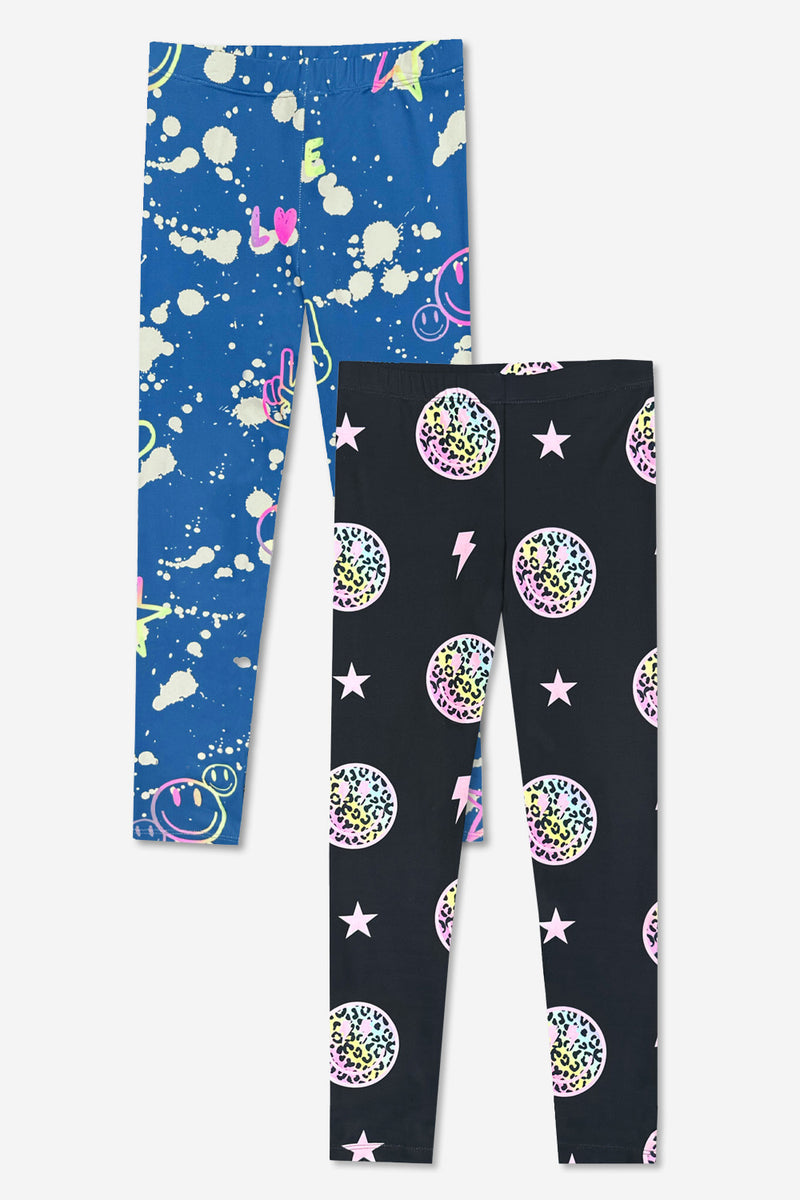 2-Pack Simply Soft Long Legging - Denim Bleach Emojis | Black Rainbow Leopard Smile - NEW!