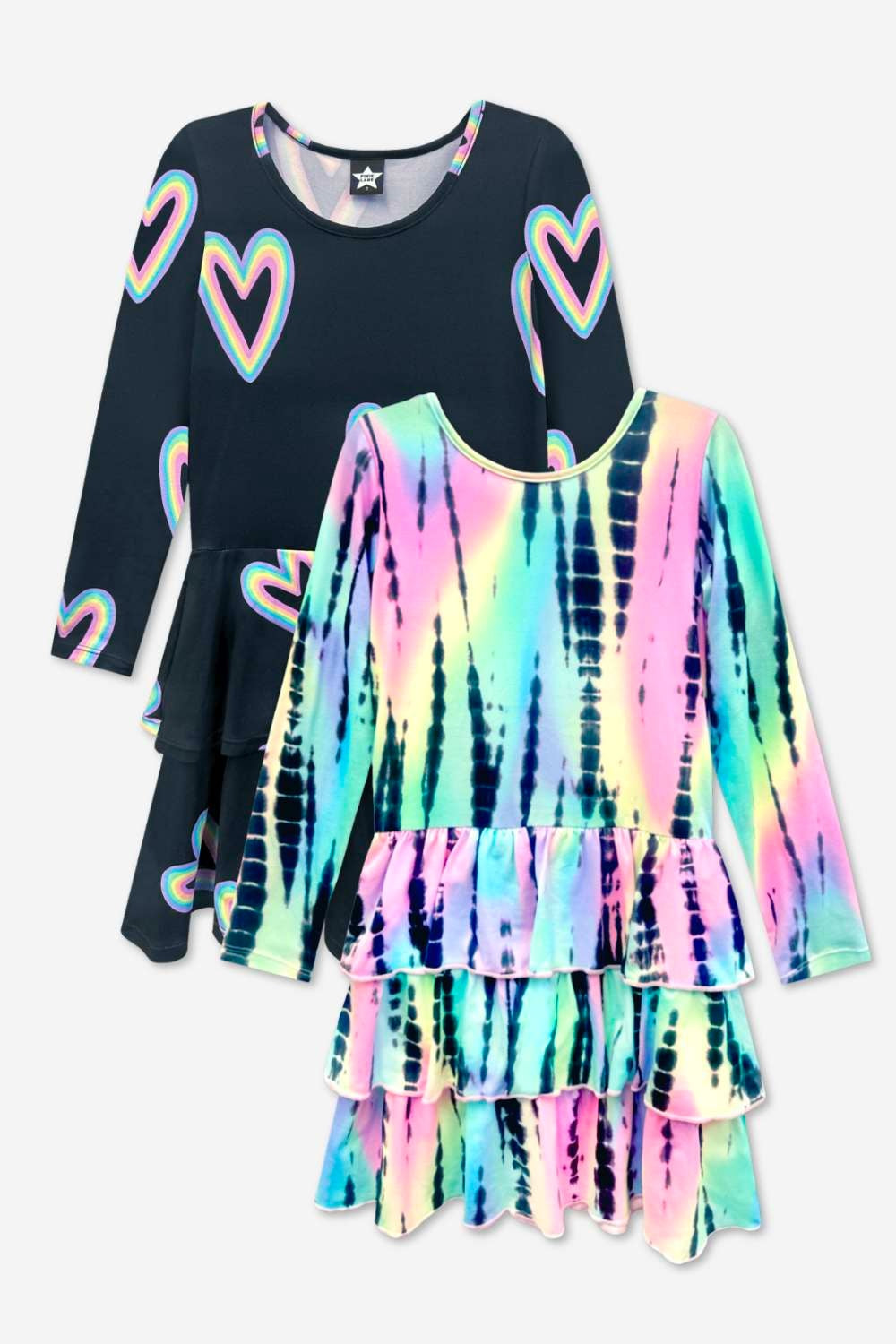 2-Pack Simply Soft L/S Dress. - Pink Birthday| Pink Rainbow Heart