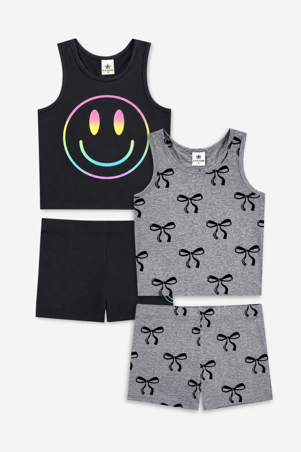 2-Pack Simply Soft Luxe Cropped Racerback Tank & Tumble Short - Steel Black Bows | Black Rainbow Smile - NEW!