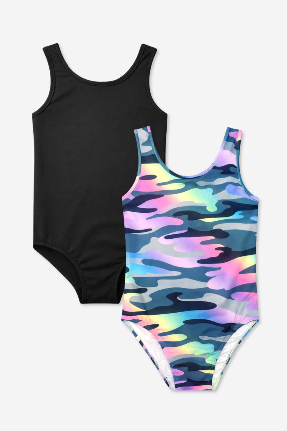 2-Pack Simply Soft Luxe Tank Leotard - Light Blue Smile Star | Neon Pink Rainbow Heart
