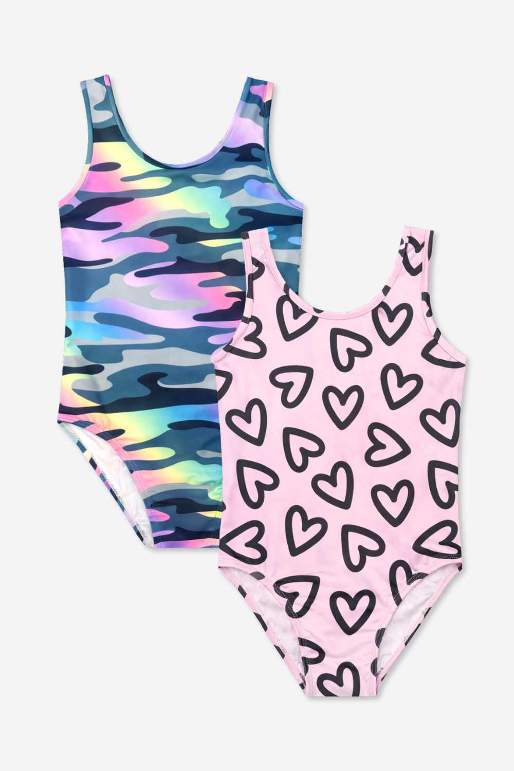2-Pack Simply Soft Luxe Tank Leotard - Light Blue Smile Star | Neon Pink Rainbow Heart