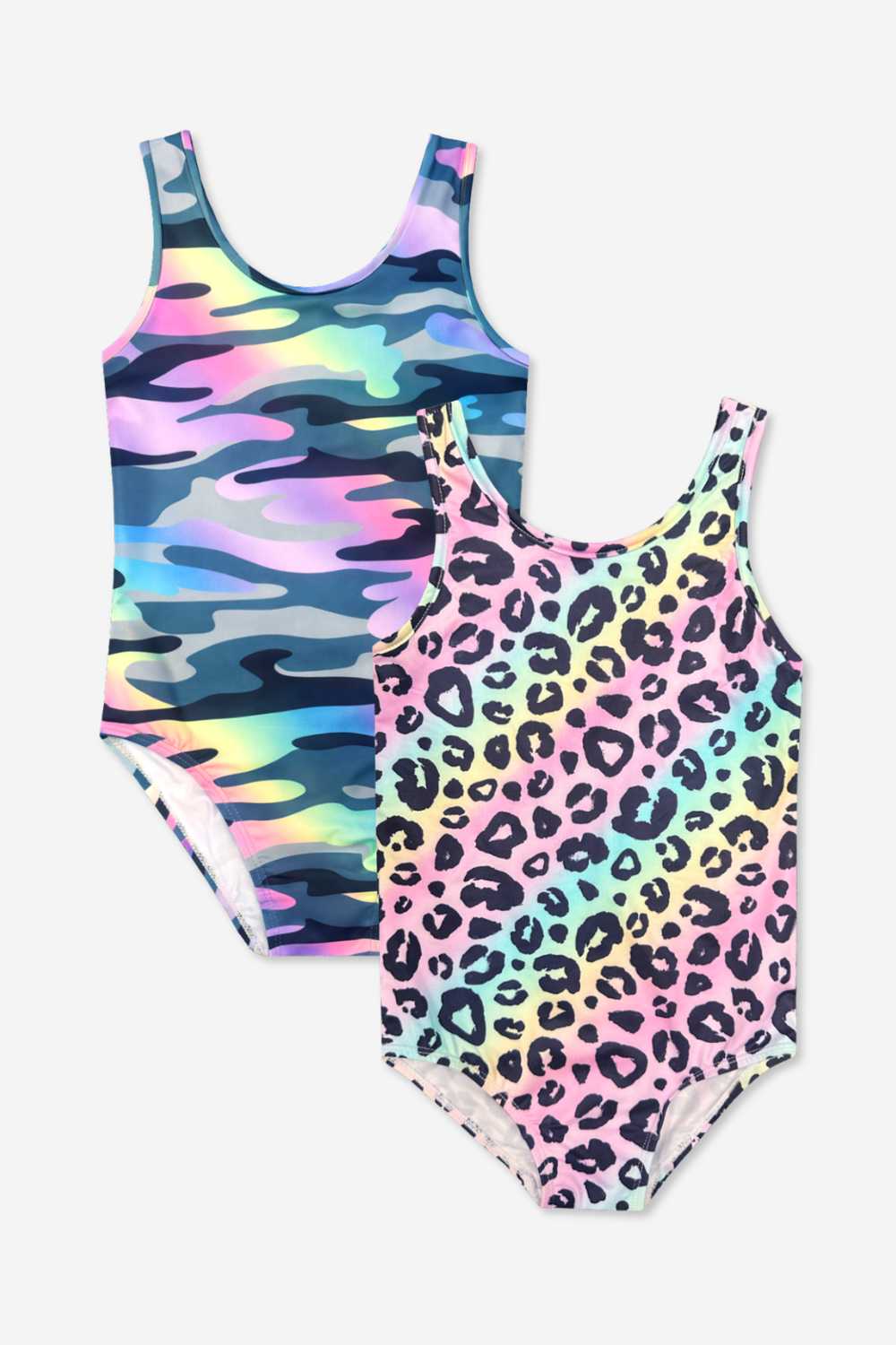 2-Pack Simply Soft Luxe Tank Leotard - Light Blue Smile Star | Neon Pink Rainbow Heart