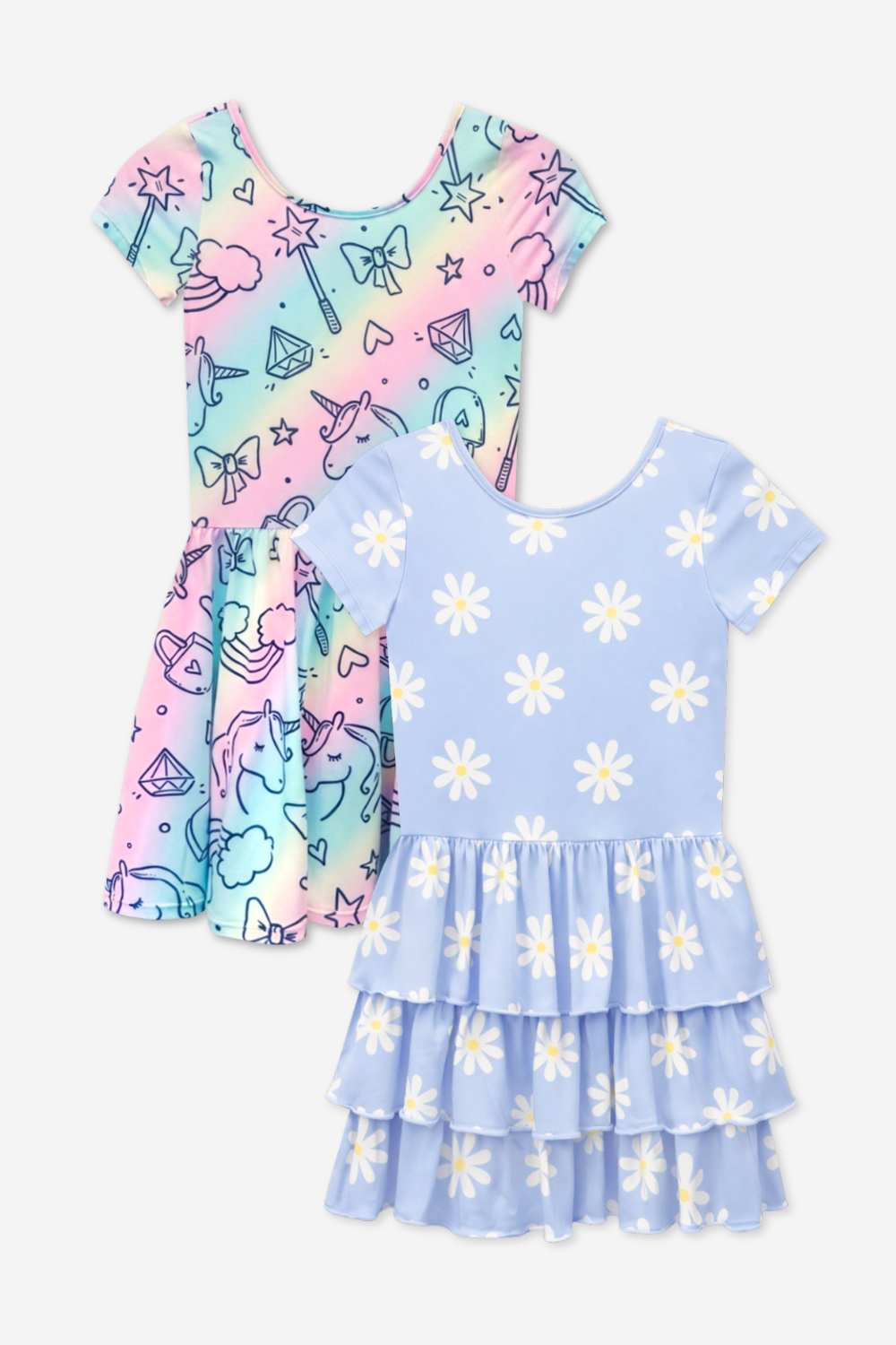2-Pack Simply Soft Short Sleeve Dress - Pink Daisy Rainbow | Pastel Rainbow Unicorn - NEW!