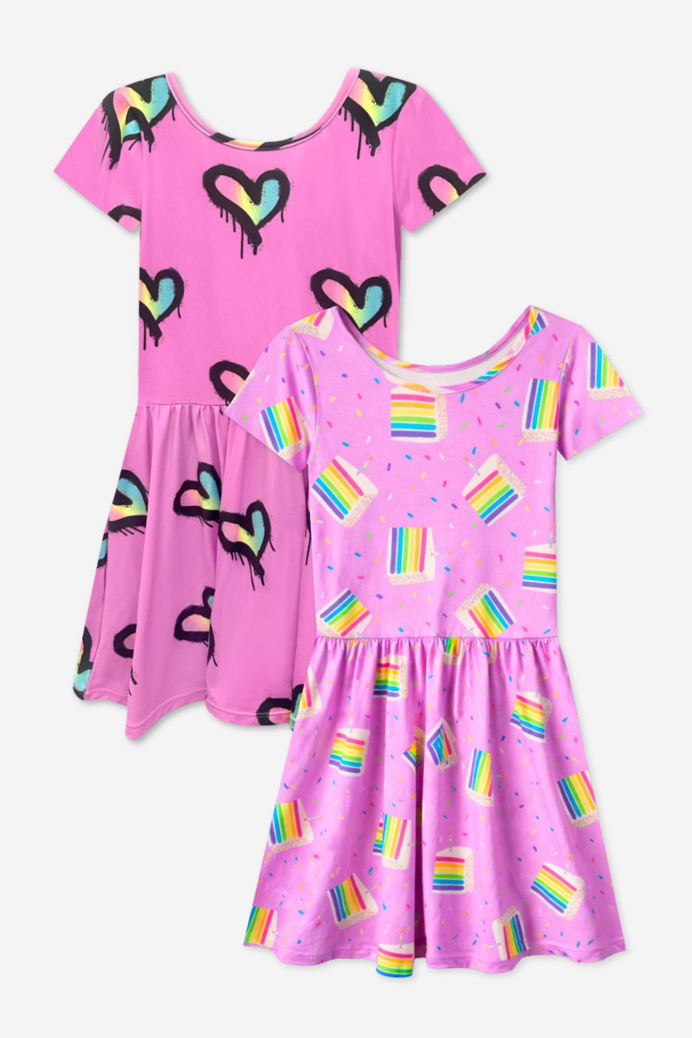 2-Pack Simply Soft Short Sleeve Dress - Pink Daisy Rainbow | Pastel Rainbow Unicorn - NEW!