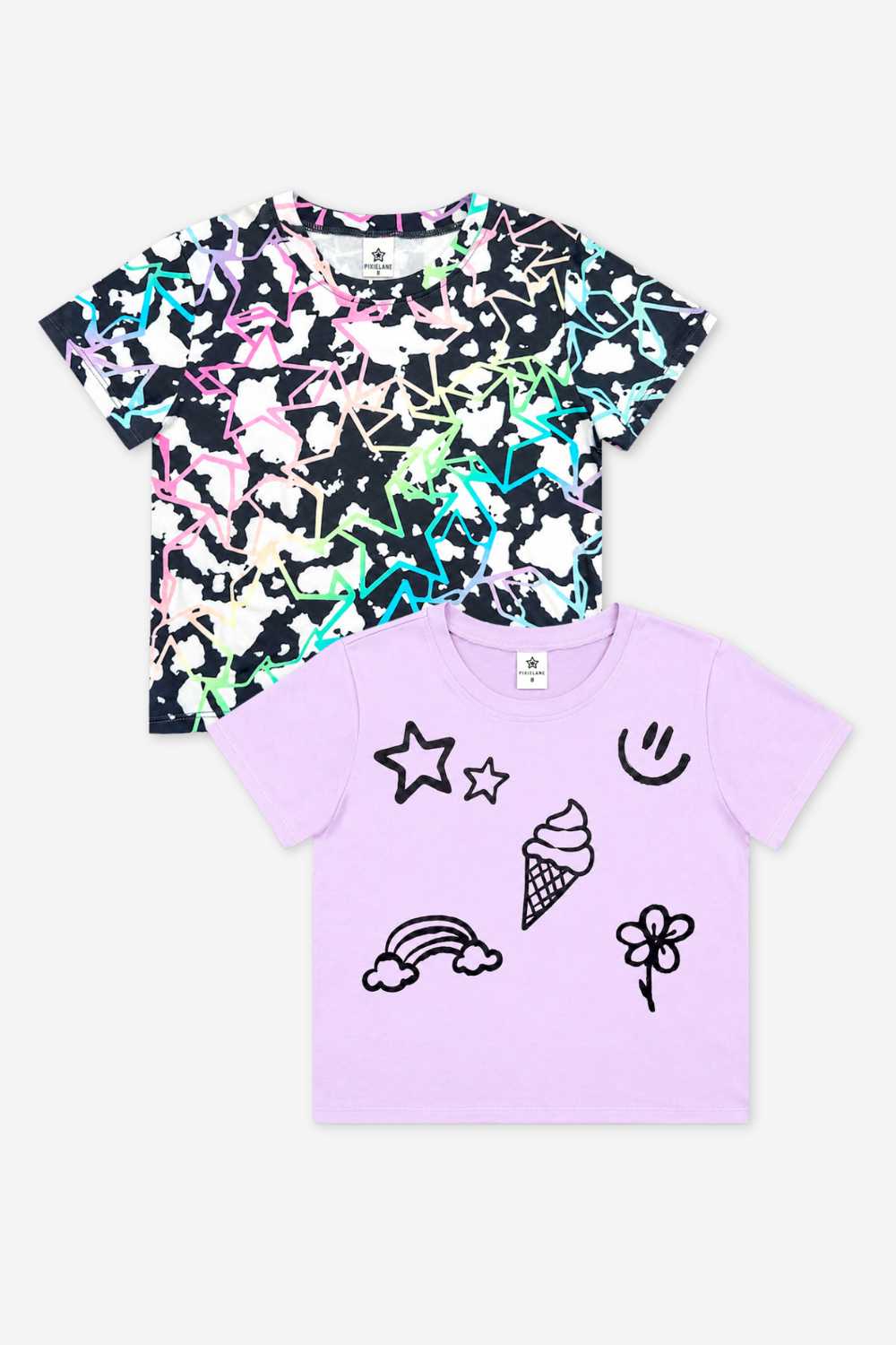 2 Pack Simply Soft Easy Tee - Black Cream Rainbow Star | Purple Graffiti Icons - NEW!