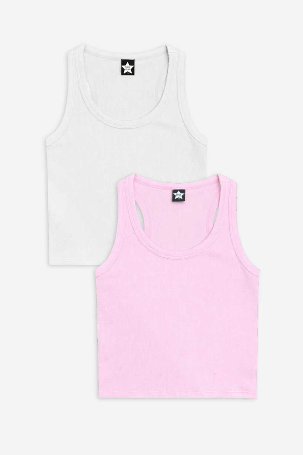 2 Pack Ultra-Soft Ribbed Scoop Racer Tank - Lt Blue Ditsy Floral | Lt Pink Ditsy Floral